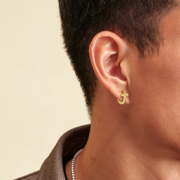 Cubic Zirconia Cross Hoop Earrings