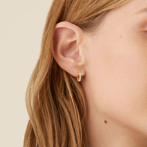 Cubic Zirconia Cross Hoop Earrings