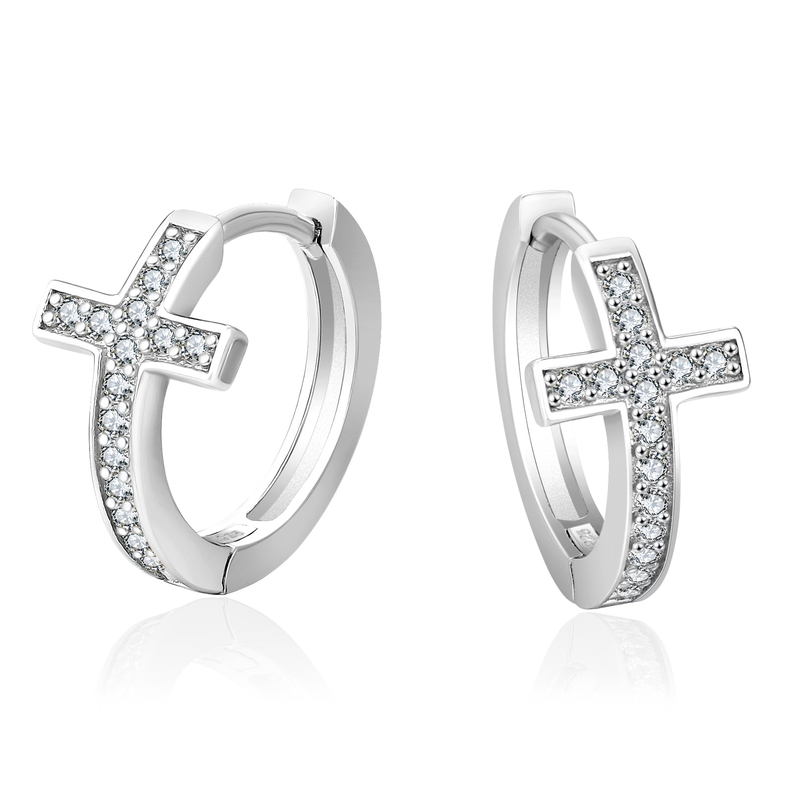 Cubic Zirconia Cross Hoop Earrings