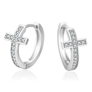 Cubic Zirconia Cross Hoop Earrings