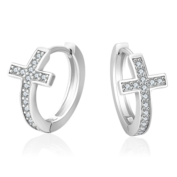 Cubic Zirconia Cross Hoop Earrings