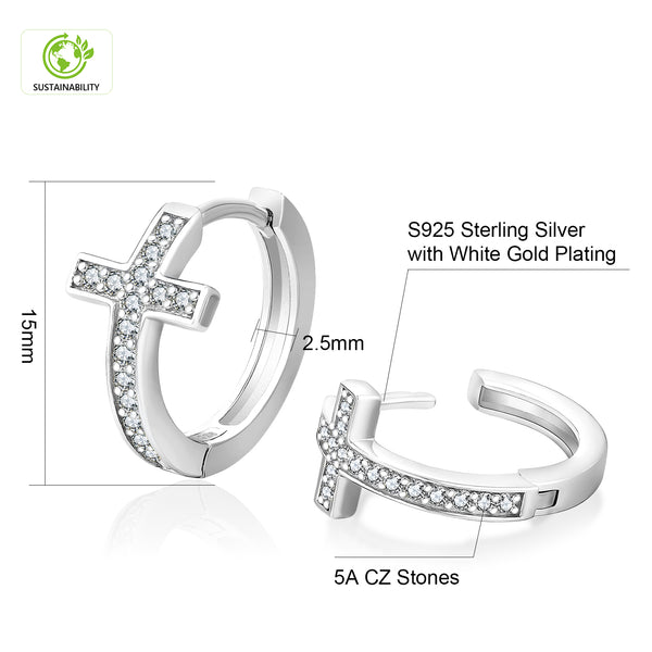 Cubic Zirconia Cross Hoop Earrings