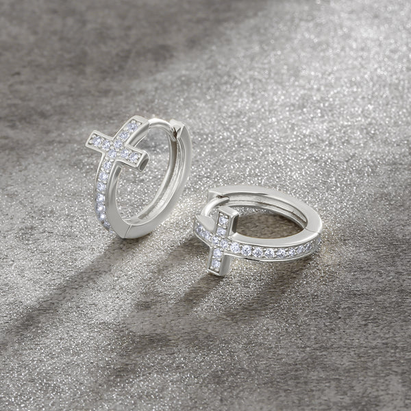 Cubic Zirconia Cross Hoop Earrings