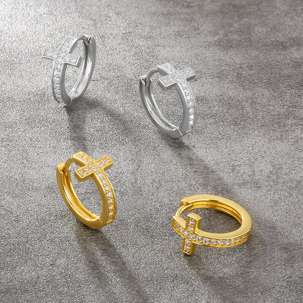 Cubic Zirconia Cross Hoop Earrings