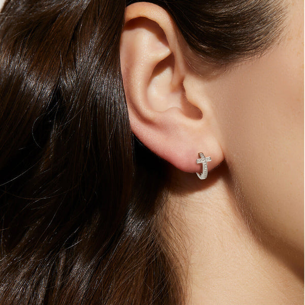 Cubic Zirconia Cross Hoop Earrings
