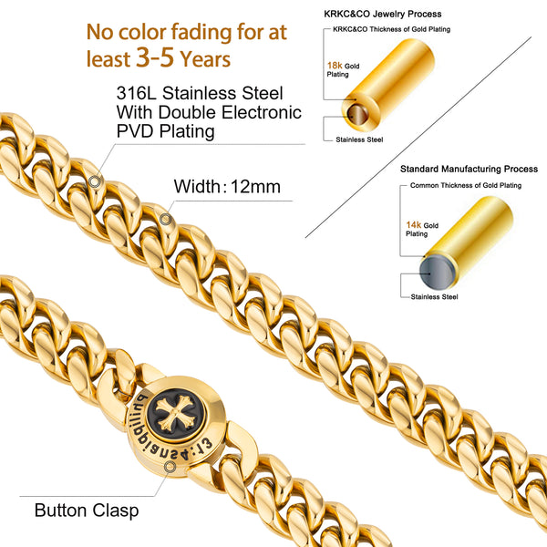 Philippans 4:13 Cross Button Logo 12 MM Cuban Link Chain Necklace
