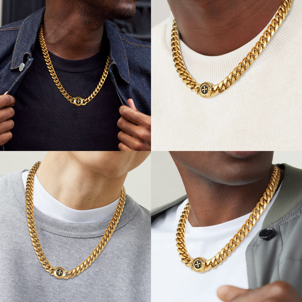 Philippans 4:13 Cross Button Logo 12 MM Cuban Link Chain Necklace