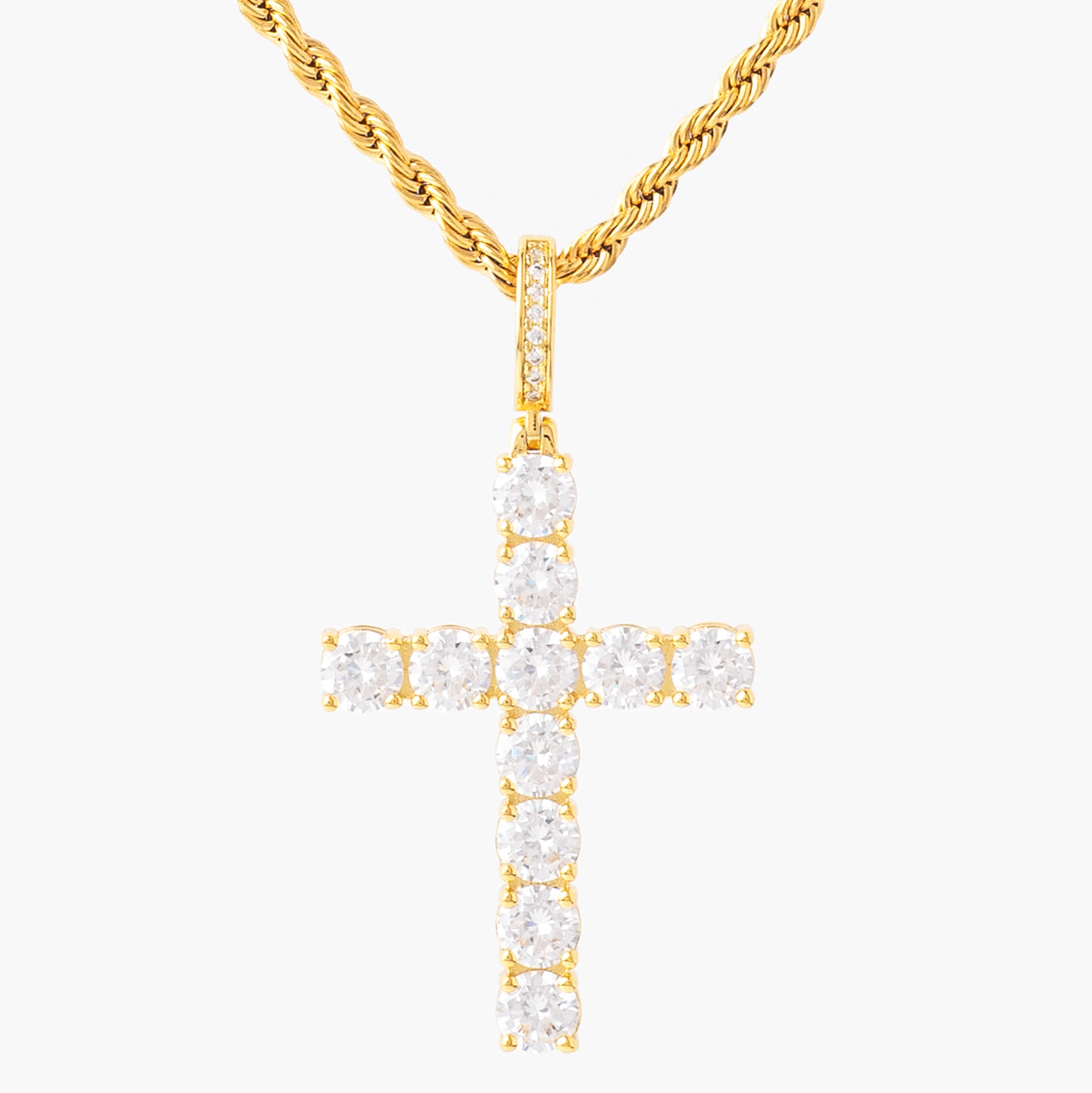 18K Gold Plated - Cubic Zirconia Diamond Cross Pendant Necklace