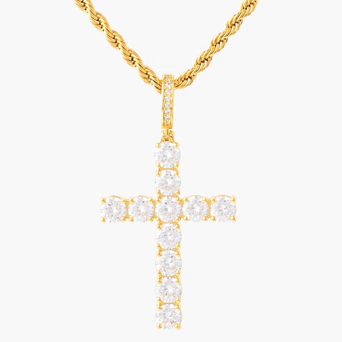 18K Gold Plated - Cubic Zirconia Diamond Cross Pendant Necklace
