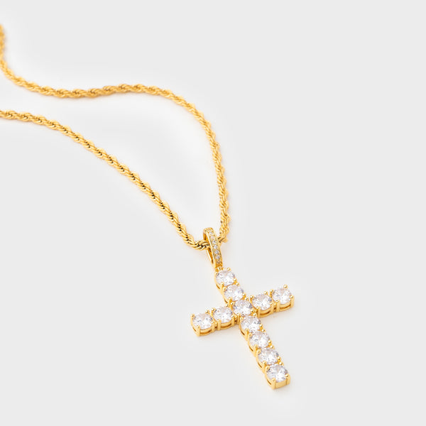 18K Gold Plated - Cubic Zirconia Diamond Cross Pendant Necklace