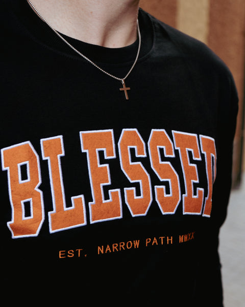 Blessed Embroidered Sweatshirt Black/Orange