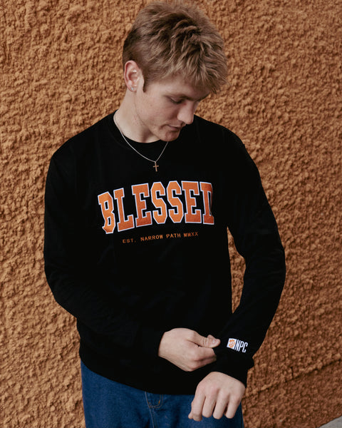 Blessed Embroidered Sweatshirt Black/Orange
