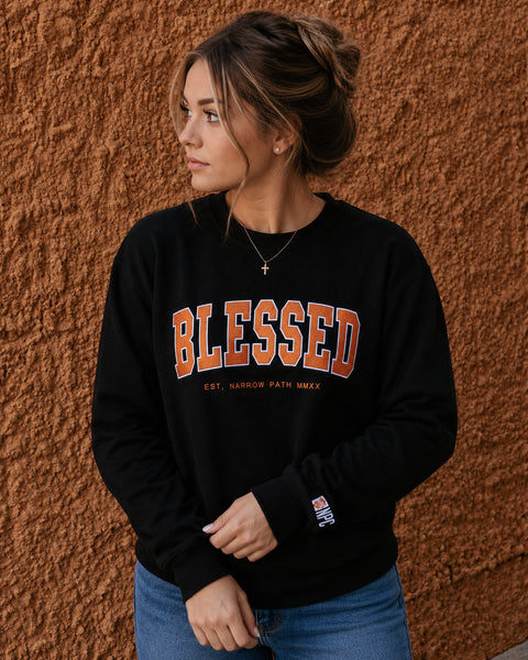 Blessed Embroidered Sweatshirt Black/Orange