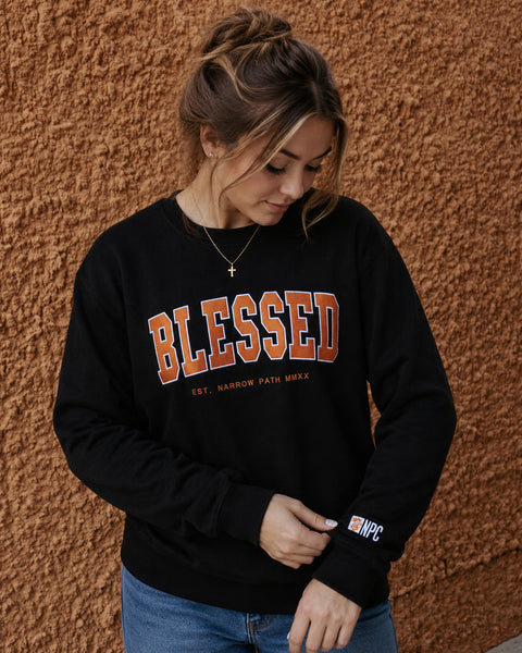 Blessed Embroidered Sweatshirt Black/Orange