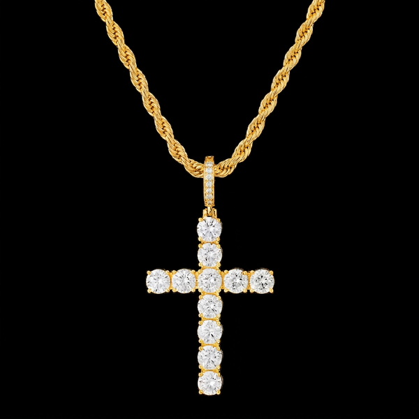 SAINT 18K Gold Plated CZ Cross Pendant Necklace
