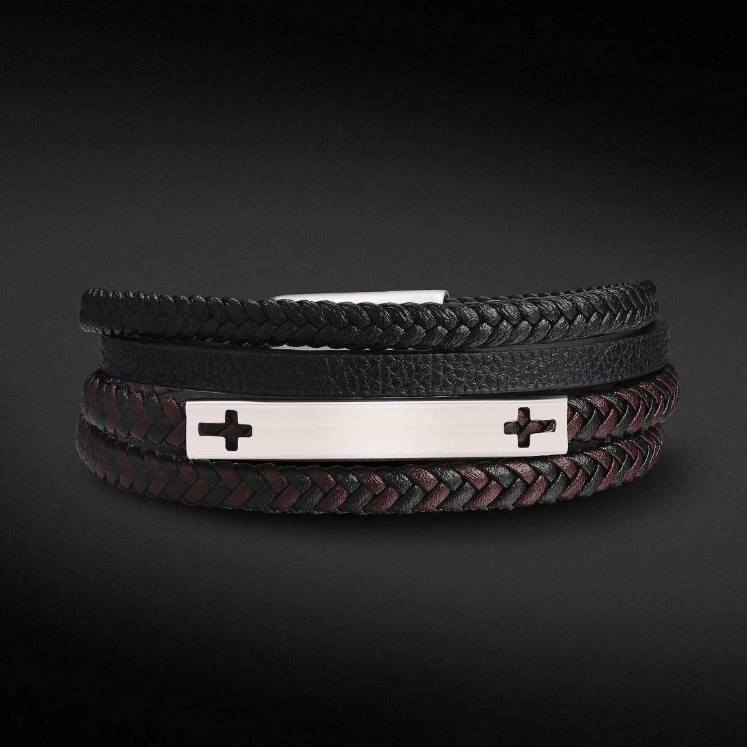 Leather Stainless Steel Cross Bracelet