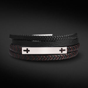 Leather Stainless Steel Cross Bracelet