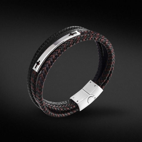 Leather Stainless Steel Cross Bracelet