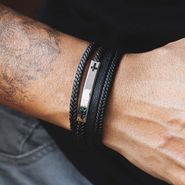Leather Stainless Steel Cross Bracelet