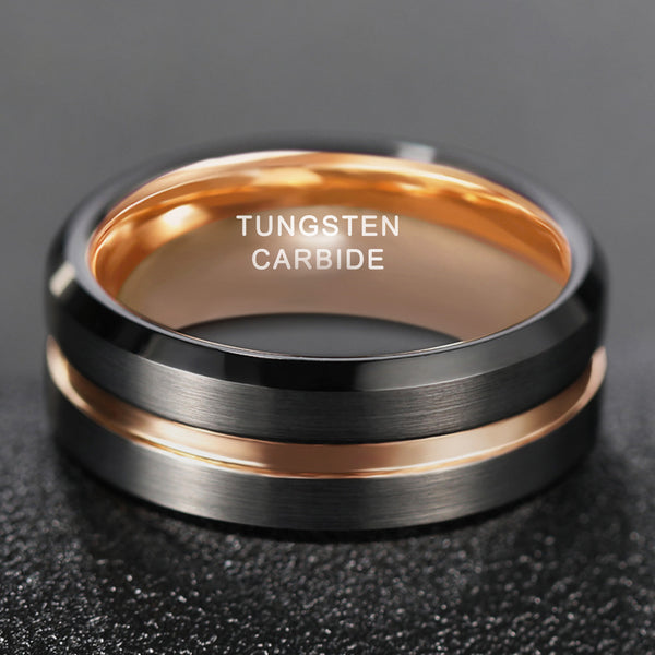 8mm Tungsten Carbide Ring Black/Gold